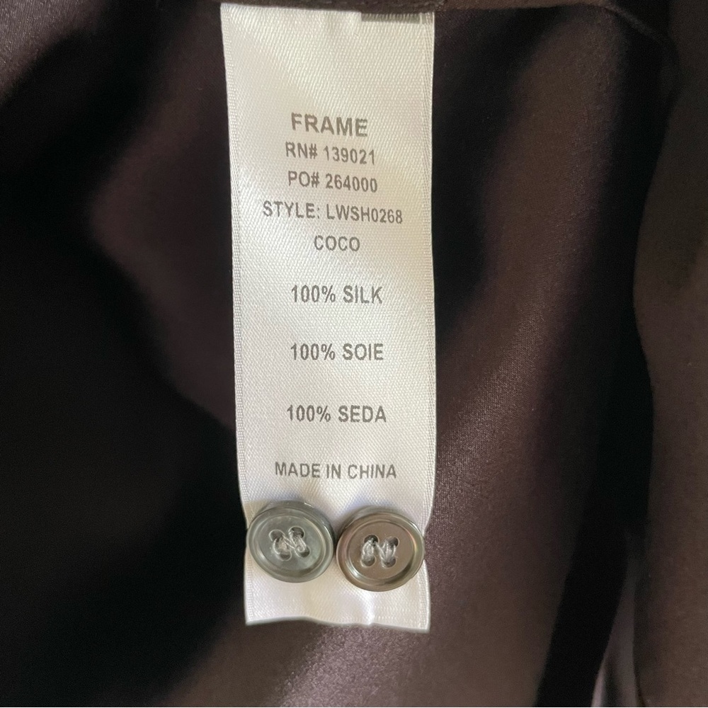 Frame Brown Silk Long Sleeve Mandarin Collar Top Size S - Picture 8 of 11